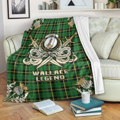 Clan Wallace Hunting Green Tartan Gold Courage Symbol Blanket AL50 Clan Wallace Tartan Today
