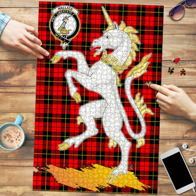 Clan Wallace Hunting Red Tartan Crest Unicorn Scotland Jigsaw Puzzles Gift For Family