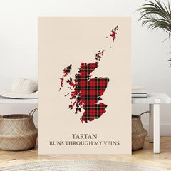 Clan Wallace Hunting Tartan Scotland Map Canvas “Tartan Runs Through My Veins” Wall Art NW35