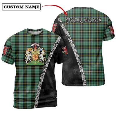 Personalized Clan Wallace Hunting Ancient Tartan Shirt with Scotland Coat of Arms & Custom Name
