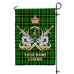 Custom Name Clan Wallace Hunting Green Tartan Garden Flag with Clan Crest and the Golden Sword of Courageous Legacy BZ55