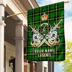 Custom Name Clan Wallace Hunting Green Tartan Garden Flag with Clan Crest and the Golden Sword of Courageous Legacy BZ55