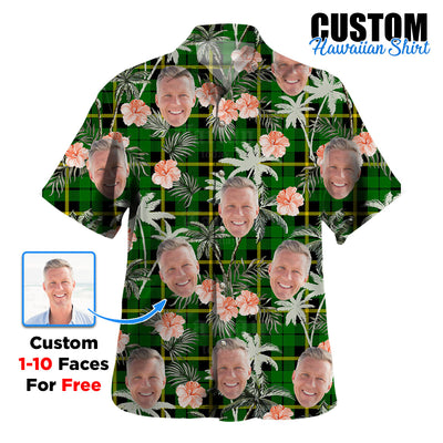 Clan Wallace Hunting Green Tartan Custom Face Hawaiian Shirt – Unisex Gift for Family Members, Summer Party
