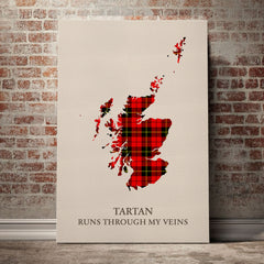 Wallace Hunting Red Tartan Scotland Map Canvas – “Tartan Runs Through My Veins” Wall Art
