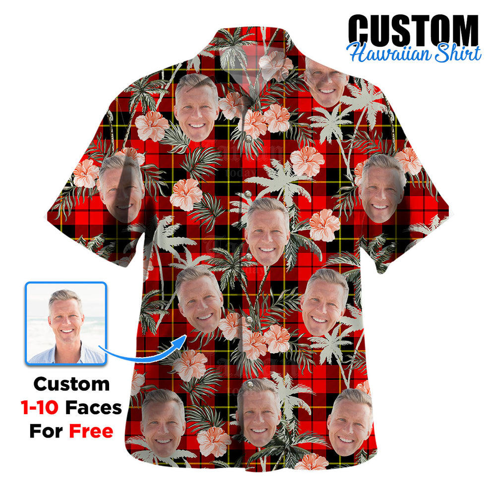 Clan Wallace Hunting Red Tartan Custom Face Hawaiian Shirt – Unisex Gift for Family Members, Summer Party SR35 Wallace Hunting Red Tartan Tartan Hawaii Shirt