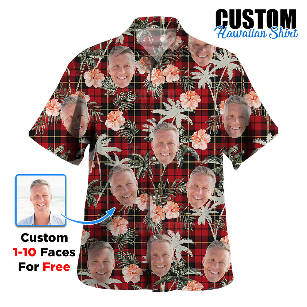 Clan Wallace Hunting Tartan Custom Face Hawaiian Shirt – Unisex Gift for Family Members, Summer Party SJ43 Wallace Hunting Tartan Tartan Hawaii Shirt