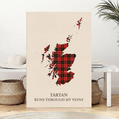 Clan Wallace Weathered Tartan Scotland Map Canvas “Tartan Runs Through My Veins” Wall Art GM62