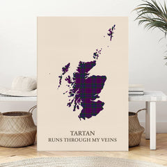 Clan Wardlaw Tartan Scotland Map Canvas “Tartan Runs Through My Veins” Wall Art KK25