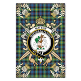 Clan Watson Ancient Tartan Crest Black Garden Flag - Gold Thistle DP52 Clan Watson Tartan Today