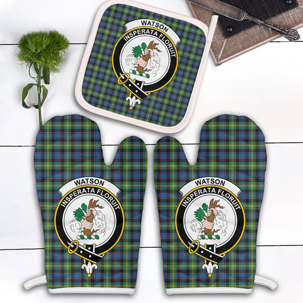 Clan Watson Ancient Tartan Crest Oven Mitt And Pot Holder (2 Oven Mitts + 1 Pot Holder) HY57 Clan Watson Tartan Today