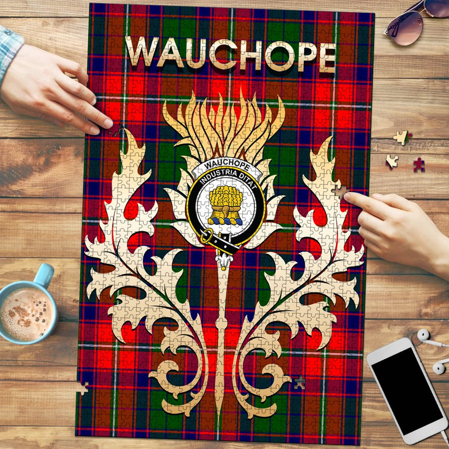 Clan Wauchope Tartan Crest Thistle Jigsaw Puzzles Gift For Family