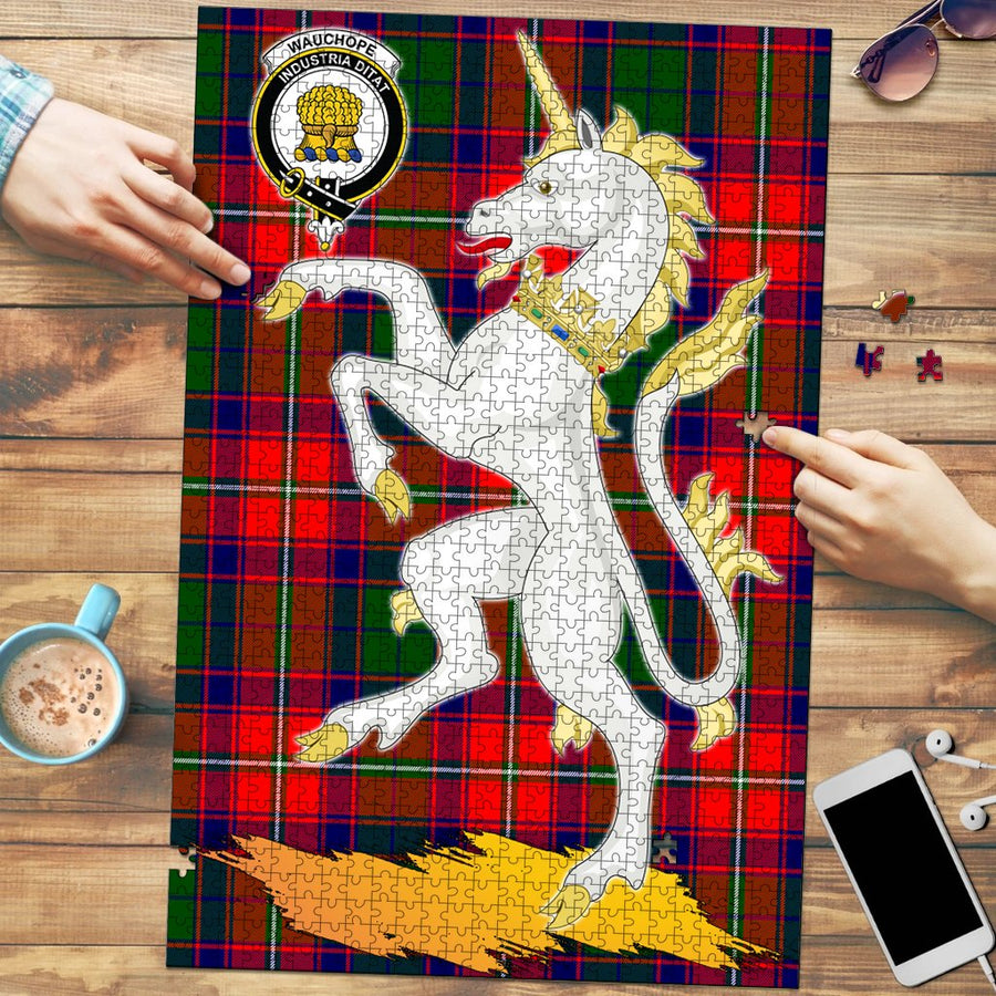 Clan Wauchope Tartan Crest Unicorn Scotland Jigsaw Puzzles Gift For Family