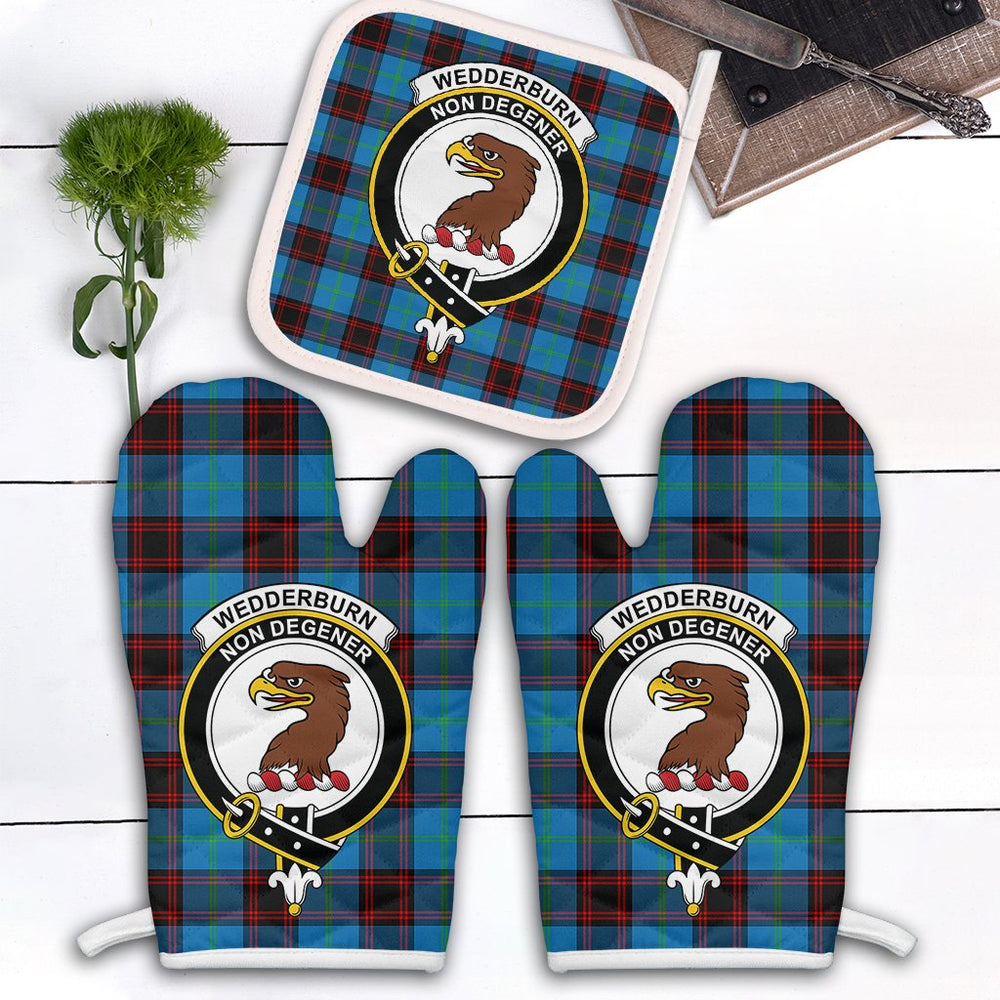 Clan Wedderburn Tartan Crest Oven Mitt And Pot Holder (2 Oven Mitts + 1 Pot Holder) DI13 Clan Wedderburn Tartan Today