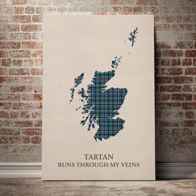 Clan Weir Ancient Tartan Scotland Map Canvas “Tartan Runs Through My Veins” Wall Art ZL12
