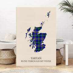 Clan Weir Modern Tartan Scotland Map Canvas “Tartan Runs Through My Veins” Wall Art XG81
