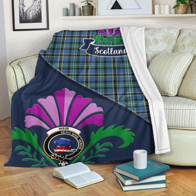 Clan Weir Tartan Crest Premium Blanket Thistle Style NA50