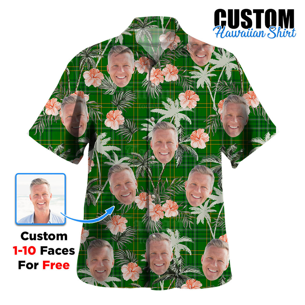 Clan Wexford County Tartan Custom Face Hawaiian Shirt – Unisex Gift for Family Members, Summer Party YE96 Wexford County Tartan Tartan Hawaii Shirt