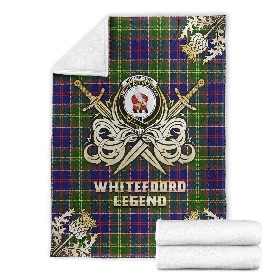 Clan Whitefoord Modern Tartan Gold Courage Symbol Blanket