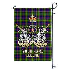 Custom Name Clan Whitefoord Tartan Garden Flag with Clan Crest and the Golden Sword of Courageous Legacy MB64