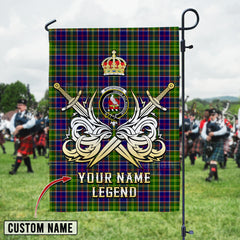 Personalized Custom Name Clan Whitefoord Tartan Garden Flag with Clan Crest and the Golden Sword of Courageous Legacy MB64 - Whitefoord Tartan Design, Scottish Heritage Gift