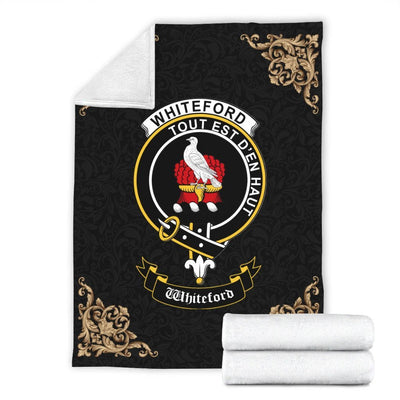 Clan Whiteford Crest Tartan Premium Blanket Black XU38