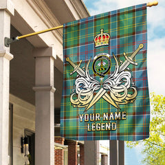 Custom Name Clan Whitelaw Tartan Garden Flag with Clan Crest and the Golden Sword of Courageous Legacy WJ67