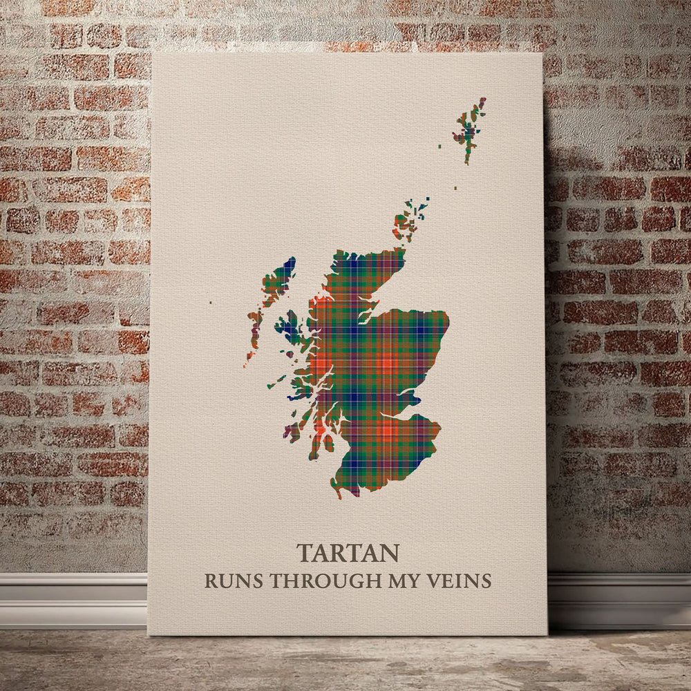 Wilson Ancient Tartan Scotland Map Canvas – “Tartan Runs Through My Veins” Wall Art