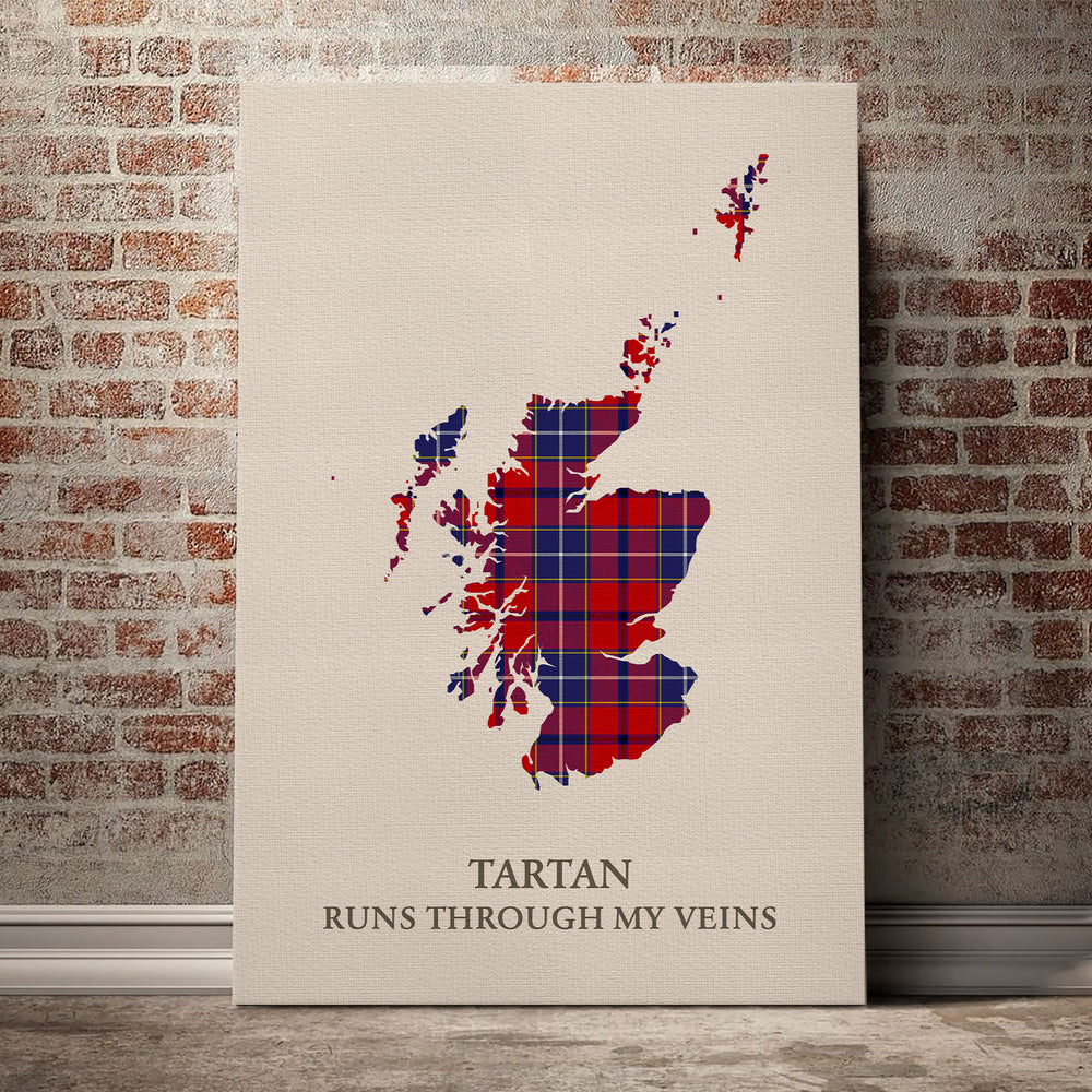Wishart Dress Tartan Scotland Map Canvas – “Tartan Runs Through My Veins” Wall Art
