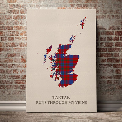Clan Witherspoon Tartan Scotland Map Canvas “Tartan Runs Through My Veins” Wall Art YF94