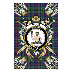 Clan Wood Modern Tartan Crest Black Garden Flag - Gold Thistle UY76 Clan Wood Tartan Today