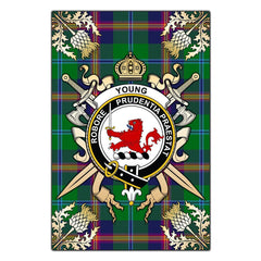 Clan Young Modern Tartan Crest Black Garden Flag - Gold Thistle YA63 Clan Young Tartan Today