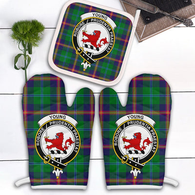 Clan Young Modern Tartan Crest Oven Mitt And Pot Holder (2 Oven Mitts + 1 Pot Holder)