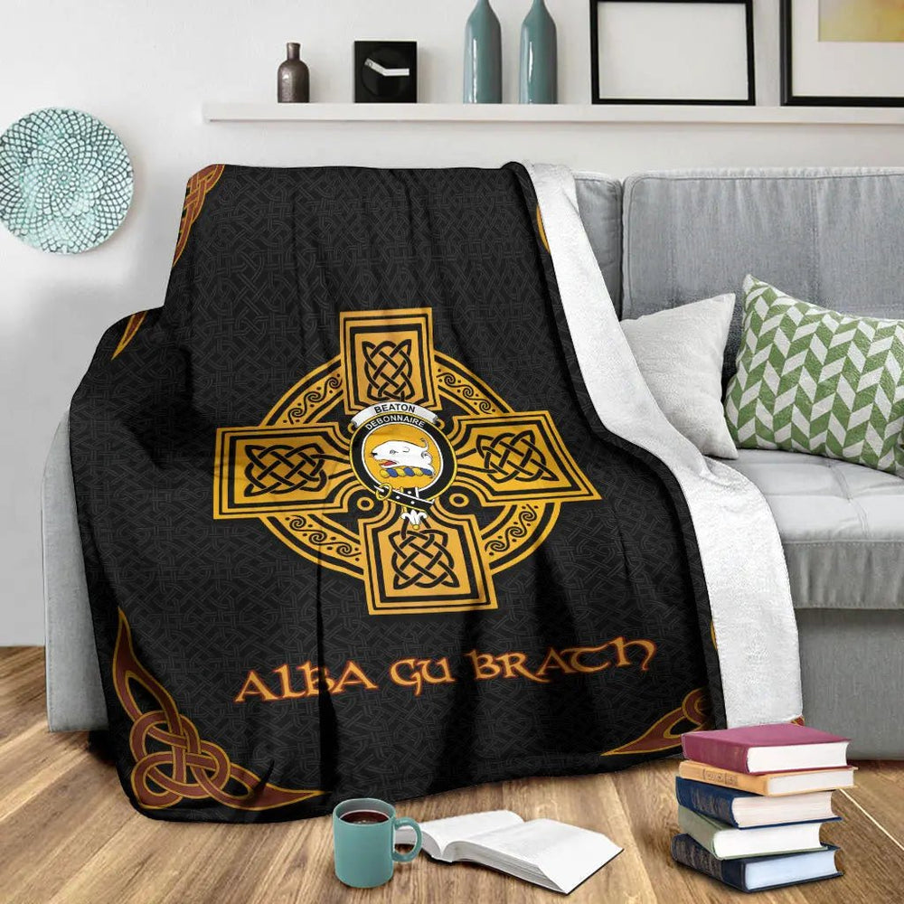 Beaton Clan Crest Premium Blanket Black Celtic Cross Style TF85 Clan Ross Tartan Today