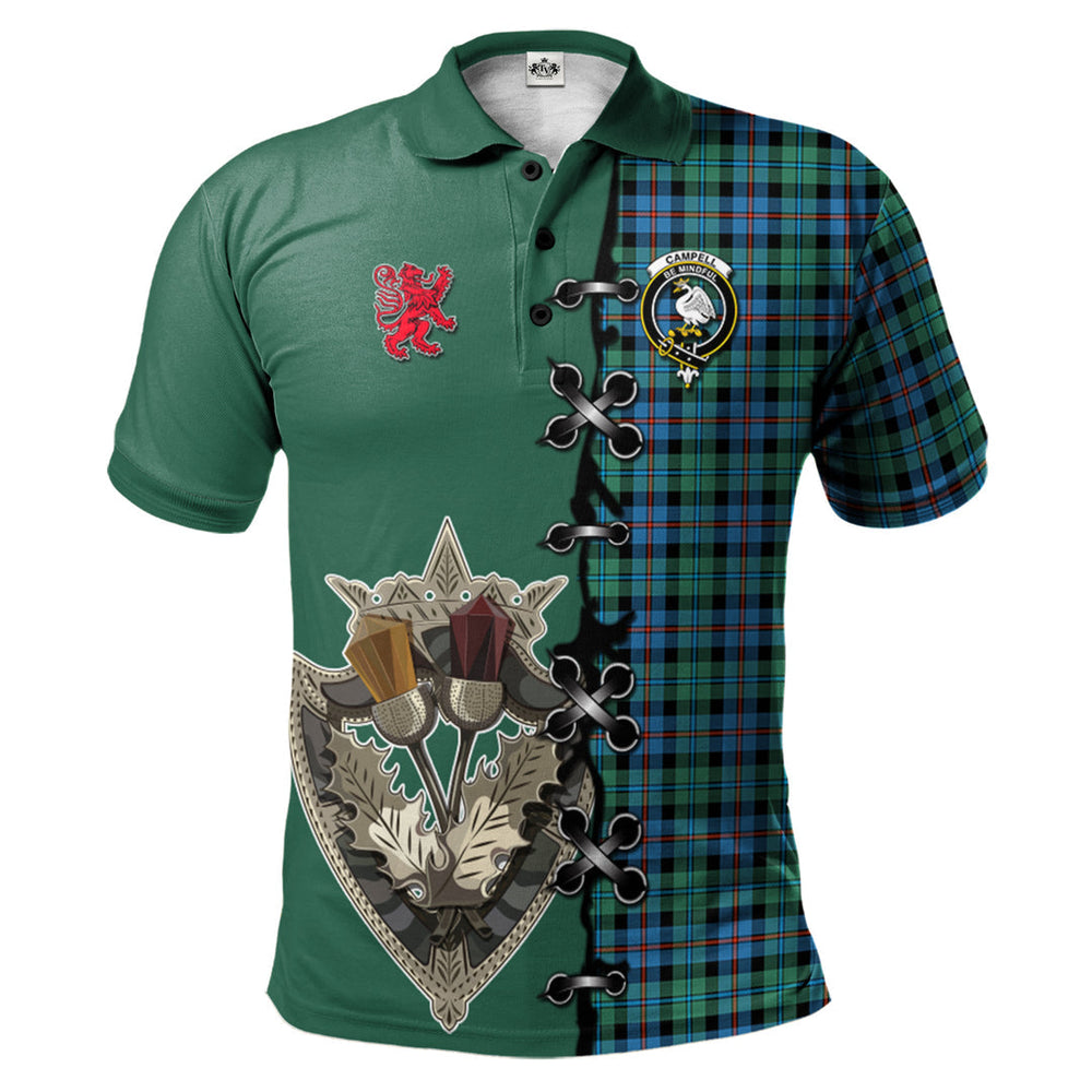 Clan Campbell of Cawdor Ancient Tartan Polo Shirt - Lion Rampant And Celtic Thistle Style JS85 Campbell of Cawdor Ancient Tartan Tartan Polo