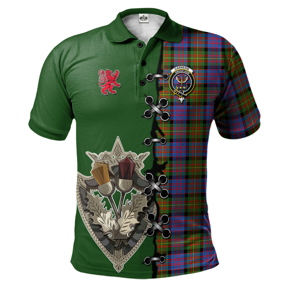 Clan Carnegie Ancient Tartan Polo Shirt - Lion Rampant And Celtic Thistle Style TW75 Carnegie Ancient Tartan Tartan Polo
