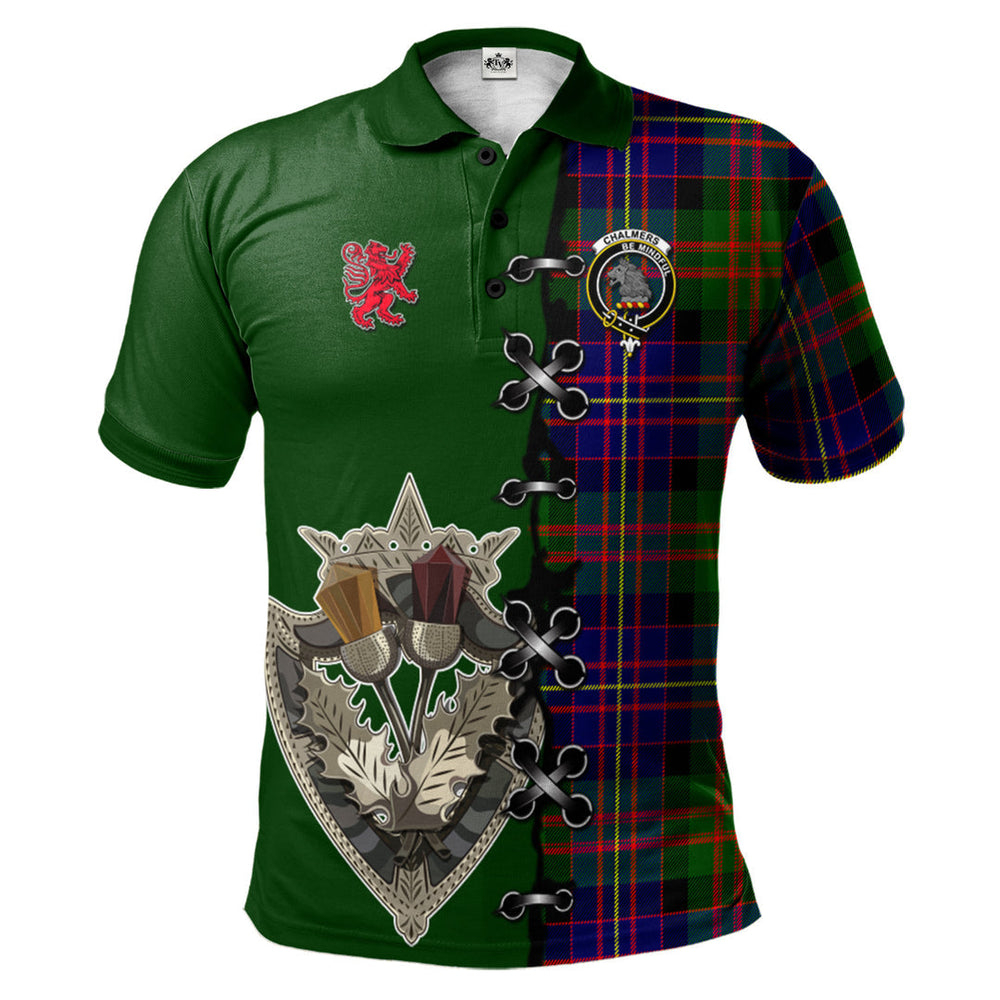 Clan Chalmers Modern Tartan Polo Shirt - Lion Rampant And Celtic Thistle Style SK64 Chalmers Modern Tartan Tartan Polo