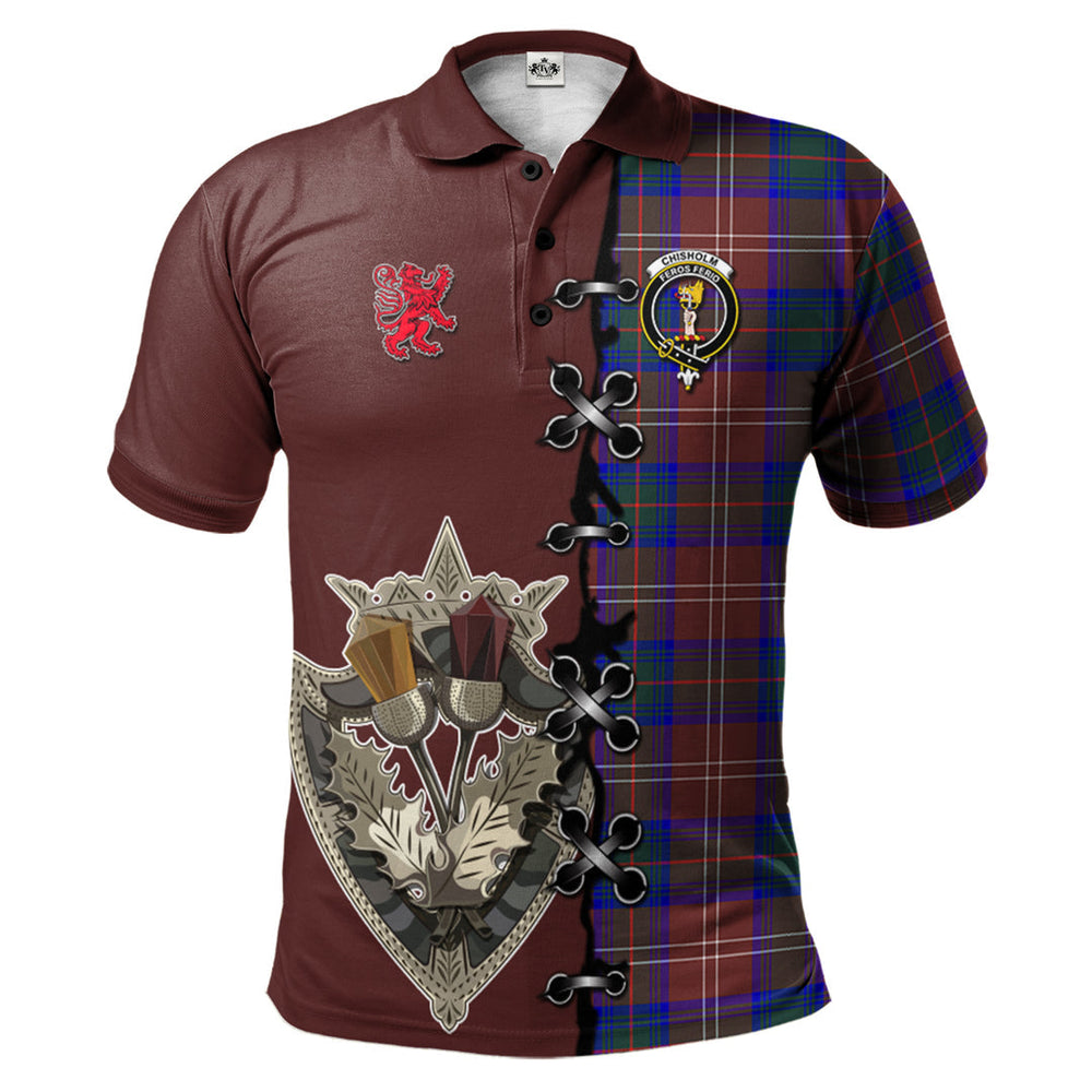 Clan Chisholm Hunting Modern Tartan Polo Shirt - Lion Rampant And Celtic Thistle Style IS14 Chisholm Hunting Modern Tartan Tartan Polo