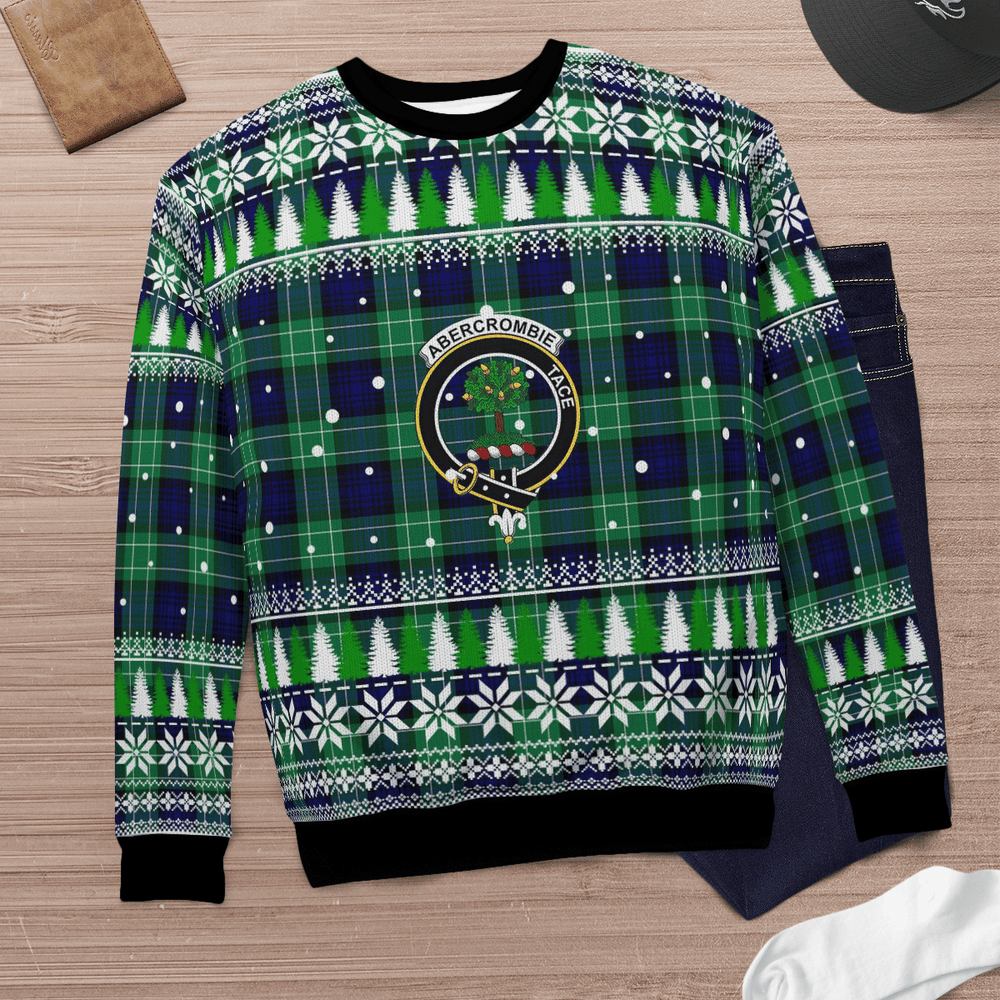 Clan Abercrombie Modern Crest Tartan Christmas Ugly Sweater FC42 Abercrombie Modern Crest Tartan Tartan Ugly Sweater