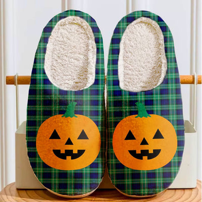Clan Abercrombie Modern Tartan Halloween Pumpkin Slippers, Fluffy Spooky Slippers IG54