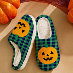 Clan Abercrombie Modern Tartan Halloween Pumpkin Slippers, Fluffy Spooky Slippers IG54 Abercrombie Modern Tartan Tartan Halloween