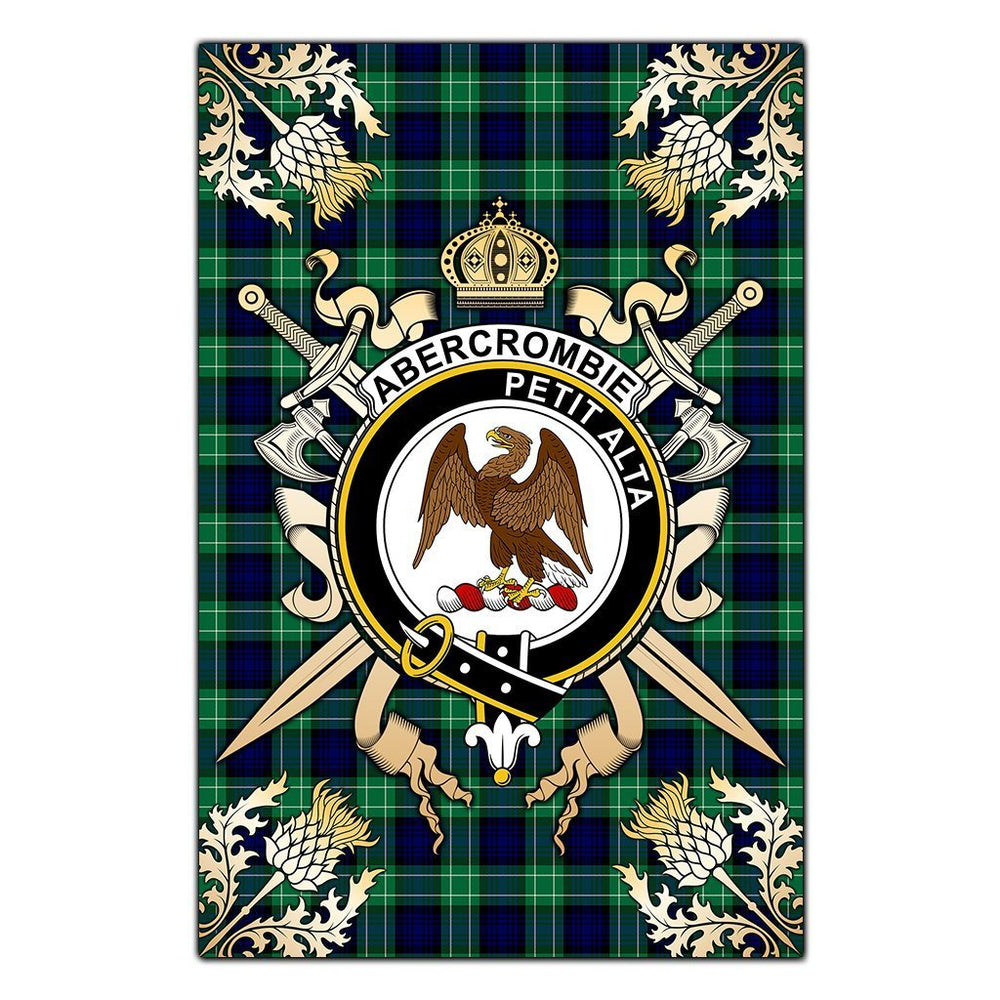 Clan Abercrombie Tartan Crest Black Garden Flag - Gold Thistle KO11 Clan Abercrombie Tartan Today