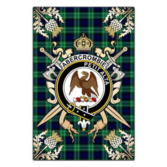 Clan Abercrombie Tartan Crest Black Garden Flag - Gold Thistle KO11 Clan Abercrombie Tartan Today