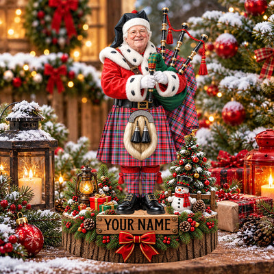 Clan Aberdeen District Tartan Christmas Piper Plaque with Custom Photo & Name