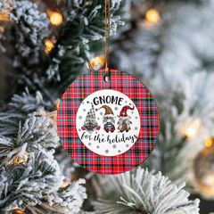 Clan Aberdeen District Tartan Gnome Round Ceramic Ornament KU58 Aberdeen District Tartan Tartan Christmas