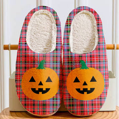 Clan Aberdeen District Tartan Halloween Pumpkin Slippers, Fluffy Spooky Slippers HD36 Aberdeen District Tartan Tartan Halloween