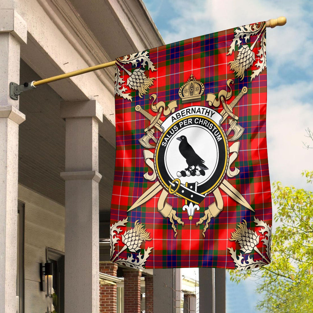 Clan Abernathy Tartan Crest Black Garden Flag - Gold Thistle MX97 Clan Abernethy Tartan Today