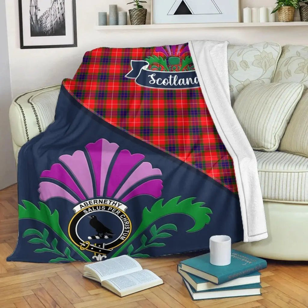 Clan Abernethy Tartan Crest Premium Blanket Thistle Style VC85 Clan Abernethy Tartan Today