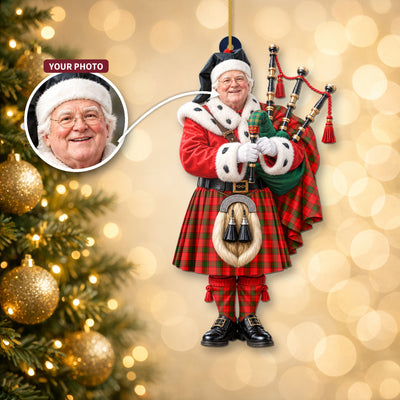 Clan Adair Tartan Christmas Piper Ornament with Custom Photo