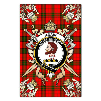 Clan Adair Tartan Crest Black Garden Flag - Gold Thistle EB45