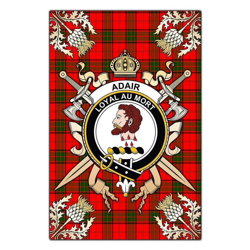 Clan Adair Tartan Crest Black Garden Flag - Gold Thistle EB45 Clan Adair Tartan Today